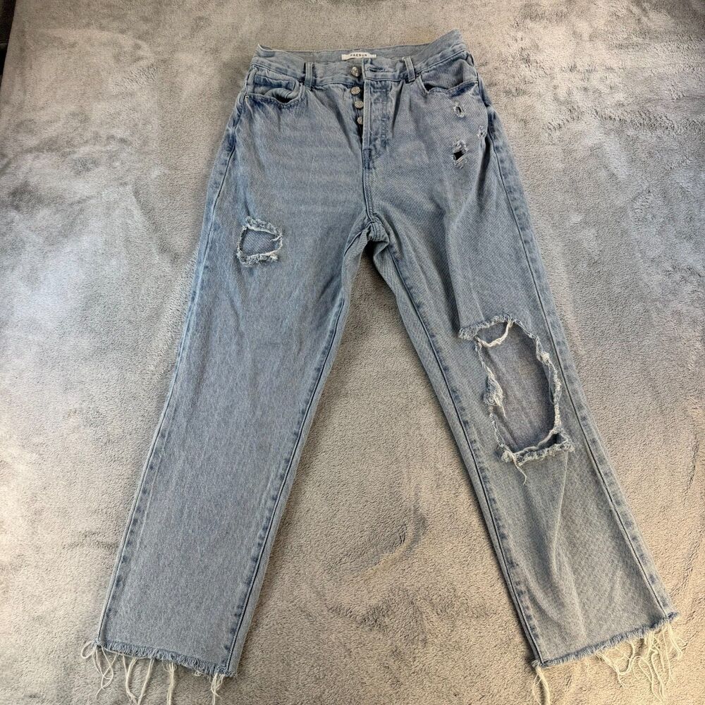 PacSun High Rise Straight Jeans Women 28 Distressed Raw Hem Button Fly